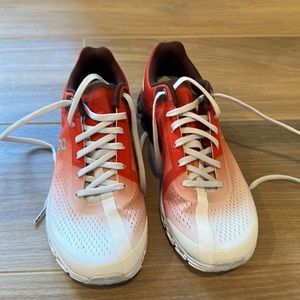 On Running Orange and White Athletic Shoes Lightweight Mesh